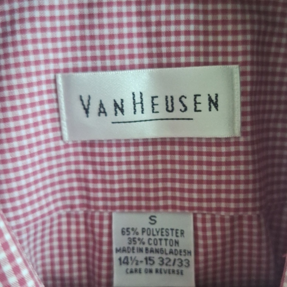 Van Heusen Pink Gingham Mens Button Down Shirt Size Small - Picture 2 of 6